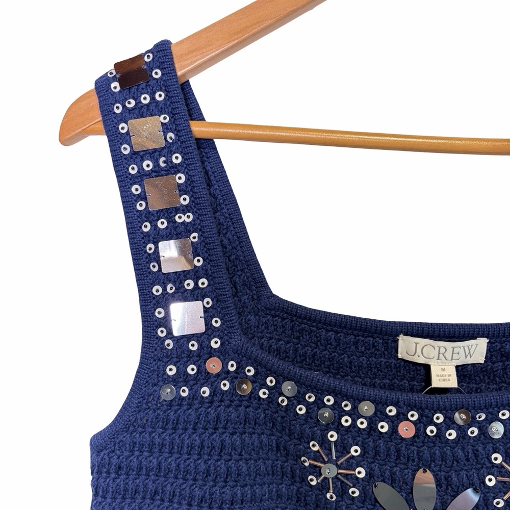 J. Crew Sweater Tank with hand-embellished mirrors in Dark Blue, Size M NWT - Picture 3 of 15